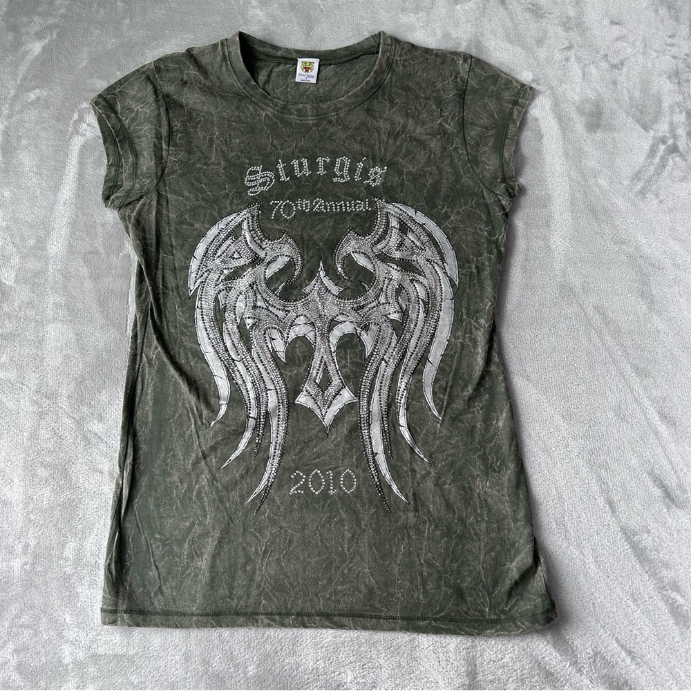 Y2K Style Tattoo Tattoo Free Spirit Sturgis Tshirt Womens L Biker Rhinestone